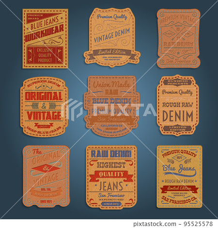 Leather classic denim jeans labels set 95525578