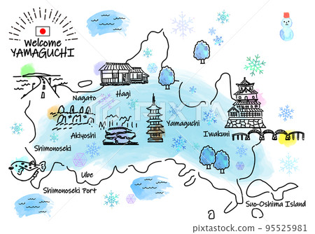 山口縣冬季觀光景點簡單線描圖 山口縣冬季觀光景點簡單線描圖 95525981