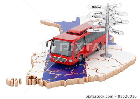 Finnish Bus Tours concept. 3D rendering 95526016