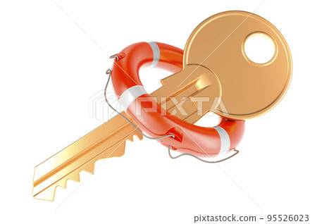 Key with lifebelt, 3D rendering 95526023