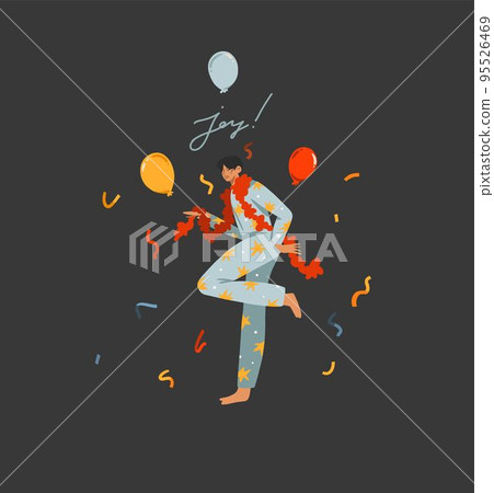 Hand drawn vector abstract graphic Merry Christmas and Happy new year illustration of people characters.People in costumes cards set.Merry Christmas people card design.Winter holiday art collection. 95526469