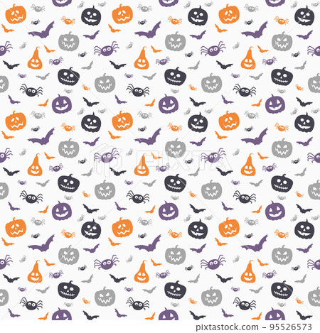 Background with funny pumpkin lanterns, bats and spiders. Halloween seamless pattern. Vector Background with funny pumpkin lanterns, bats and spiders. Halloween seamless pattern. Vector 95526573