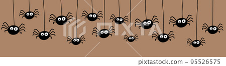 Banner with funny hanging spiders. Halloween design. Vector Banner with funny hanging spiders. Halloween design. Vector 95526575