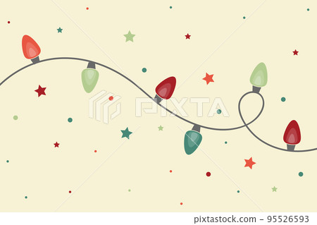 Cord of colourful Christmas lights. Background with ornaments. Vector illustration 95526593