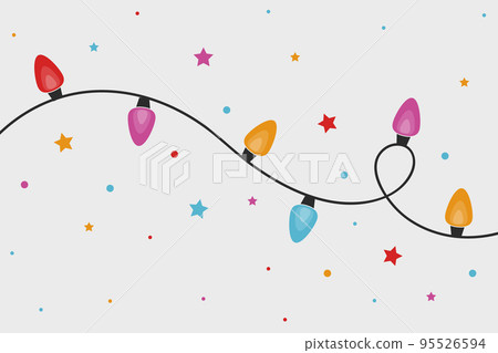 Colourful hand drawn cord of lights. Christmas background. Vector illustration 95526594