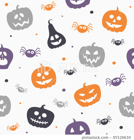 Halloween pattern with funny pumpkin lanterns and spiders. Vector Halloween pattern with funny pumpkin lanterns and spiders. Vector 95526630