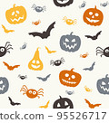 Funny Halloween texture with pumpkins, bats and spiders. Seamless pattern. Vector 95526717