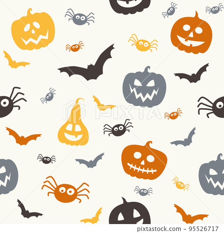 Funny Halloween texture with pumpkins, bats and spiders. Seamless pattern. Vector 95526717