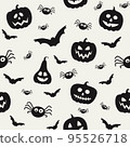 Halloween pattern with creepy pumpkins, bats, and spiders. Seamless texture. Vector 95526718