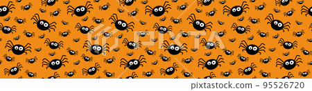 Funny Halloween banner with spiders. Seamless pattern. Vector 95526720