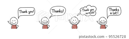 Happy stickman with speech bubble - thank you, thanks. Vector Happy stickman with speech bubble - thank you, thanks. Vector 95526728