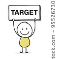 Concept of smiley stickman with text on a board - target. Vector 95526730