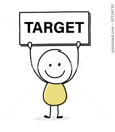 Concept of smiley stickman with text on a board - target. Vector 95526730