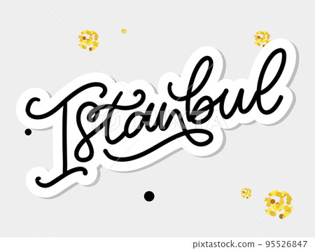 Istanbul. Hand lettering. Vector logo of Istanbul in black color with seagulls on white background. souvenir products, banner emblem, travel blog social media, brochure, flyer. Digital illustration. Istanbul. Hand lettering. Vector logo of Istanbul in black color with seagulls on white background. souvenir products, banner emblem, travel blog social media, brochure, flyer. Digital illustration. 95526847