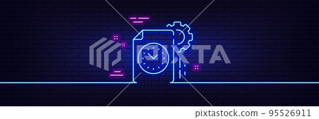 Neon light glow effect. Project deadline line icon. Time management sign. File with gear symbol. 3d line neon glow icon. Brick wall banner. Project deadline outline. Vector Neon light glow effect. Project deadline line icon. Time management sign. File with gear symbol. 3d line neon glow icon. Brick wall banner. Project deadline outline. Vector 95526911