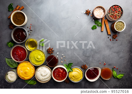 Set of different dip sauces Set of different dip sauces 95527016