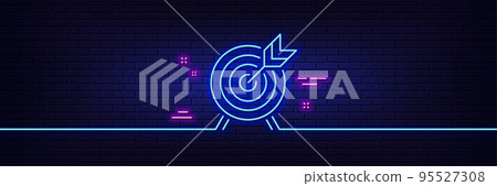 Neon light glow effect. Archery line icon. Amusement park attraction sign. 3d line neon glow icon. Brick wall banner. Archery outline. Vector Neon light glow effect. Archery line icon. Amusement park attraction sign. 3d line neon glow icon. Brick wall banner. Archery outline. Vector 95527308
