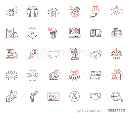 Business icons set. Included icon as Person info, Delivery truck and Corn web elements. Microscope, Repair document, Buildings icons. Seo statistics, Messenger, Security lock web signs. Vector Business icons set. Included icon as Person info, Delivery truck and Corn web elements. Microscope, Repair document, Buildings icons. Seo statistics, Messenger, Security lock web signs. Vector 95527315