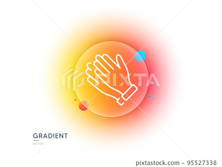 Clapping hands line icon. Gradient blur button with glassmorphism. Clap sign. Victory gesture symbol. Transparent glass design. Clapping hands line icon. Vector Clapping hands line icon. Gradient blur button with glassmorphism. Clap sign. Victory gesture symbol. Transparent glass design. Clapping hands line icon. Vector 95527338