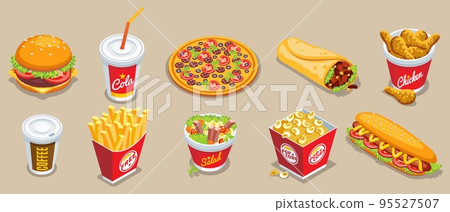 Isometric Fast Food Elements Set Isometric Fast Food Elements Set 95527507