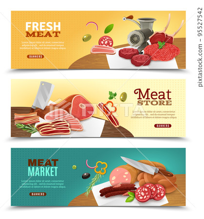 Meat Market Horizontal Banners Set 95527542