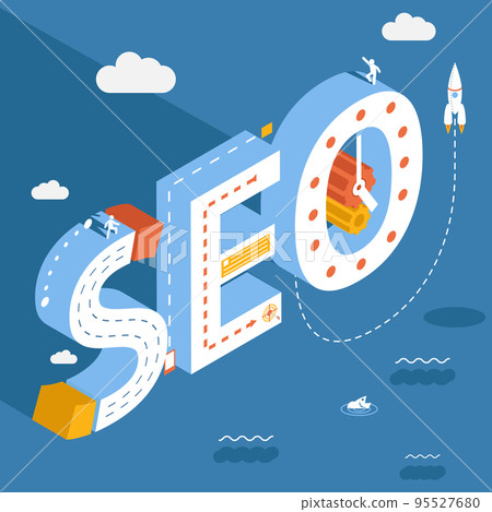 Isometric SEO, success internet searching optimization process illustration 95527680
