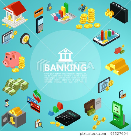 Isometric Banking Elements Concept Isometric Banking Elements Concept 95527694