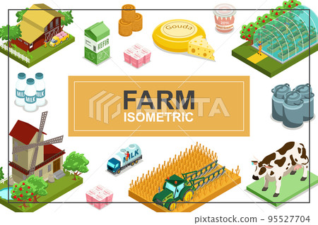 Isometric Farming Colorful Concept Isometric Farming Colorful Concept 95527704