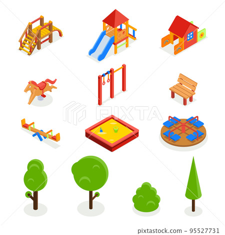 Kids isometric 3D playground. Vector icon set - Stock Illustration ...