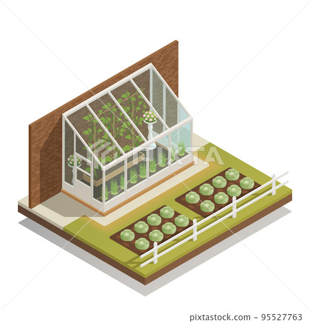 Lean-To Greenhouse Isometric Composition 95527763