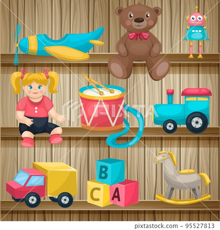 Kids Toys On Shelves Conposition Kids Toys On Shelves Conposition 95527813