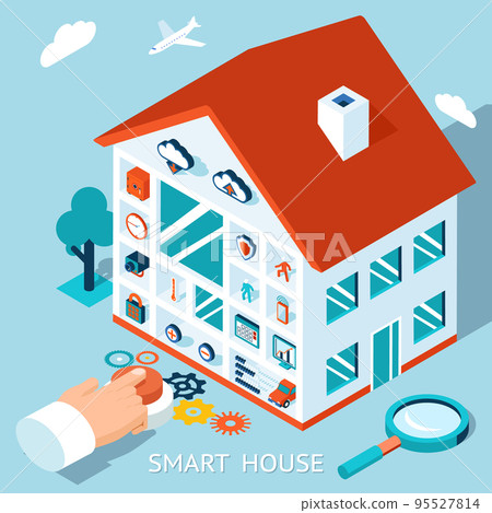Vector 3d smart home concept. House control button Vector 3d smart home concept. House control button 95527814