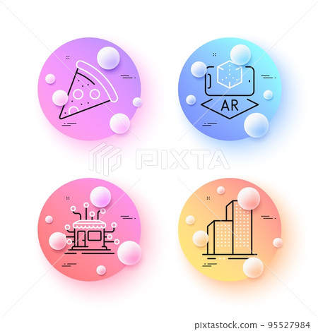Skyscraper buildings, Augmented reality and Pizza minimal line icons. 3d spheres or balls buttons. Distribution icons. For web, application, printing. Vector 95527984