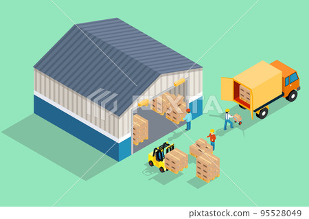 Isometric warehouse. Loading and unloading from warehouse 95528049