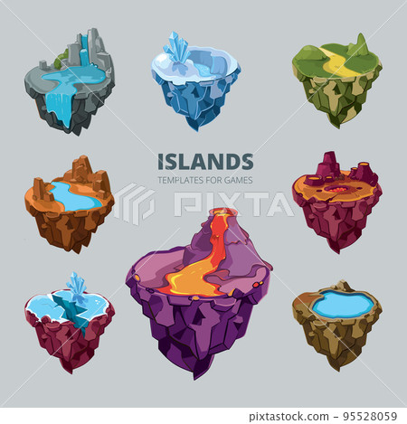 Isometric 3d set of flying islands Isometric 3d set of flying islands 95528059