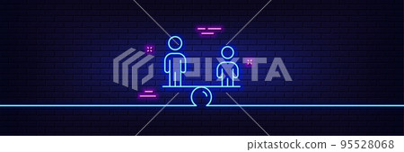 Neon light glow effect. Equity culture line icon. Equality sign. Gender diversity symbol. 3d line neon glow icon. Brick wall banner. Equity outline. Vector Neon light glow effect. Equity culture line icon. Equality sign. Gender diversity symbol. 3d line neon glow icon. Brick wall banner. Equity outline. Vector 95528068