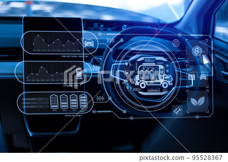 Energy EV car concept. Futuristic hybrid vehicle charge battery electric. Modern car interior details.. Energy EV car concept. Futuristic hybrid vehicle charge battery electric. Modern car interior details.. 95528367