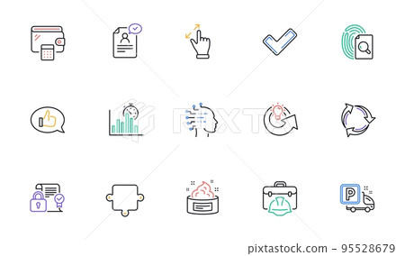 Truck parking, Touchscreen gesture and Feedback line icons for website, printing. Collection of Inspect, Puzzle, Report timer icons. Tick, Recycle, Share idea web elements. Vector Truck parking, Touchscreen gesture and Feedback line icons for website, printing. Collection of Inspect, Puzzle, Report timer icons. Tick, Recycle, Share idea web elements. Vector 95528679