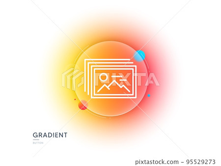 Image gallery line icon. Gradient blur button with glassmorphism. Photo thumbnail sign. Album picture placeholder symbol. Transparent glass design. Image gallery line icon. Vector 95529273