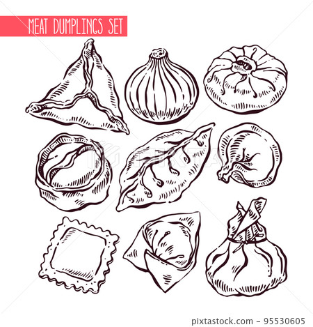 set of sketch different dumplings 95530605
