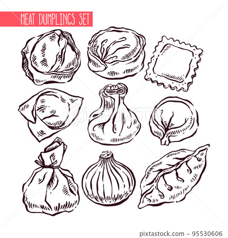 set of sketch different dumplings 95530606