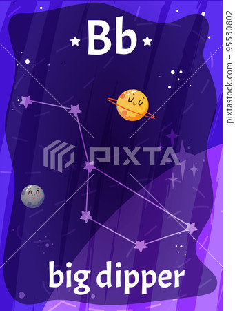 Cartoon printable space alphabet flash card with letter B 95530802