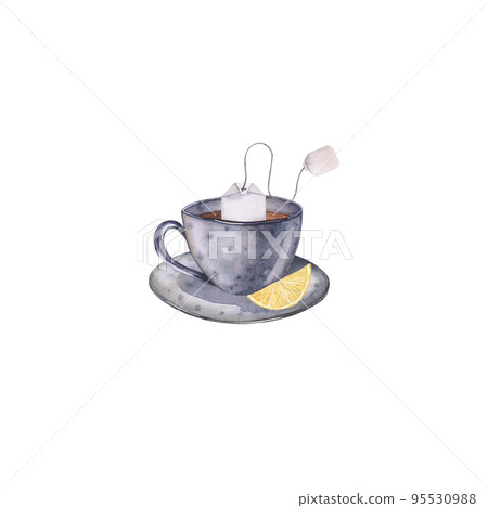 Watercolor illustration cup of tea. Hand painted card isolated on white background. Cup of tea illustration for package design, cooking appliances. Watercolor illustration cup of tea. Hand painted card isolated on white background. Cup of tea illustration for package design, cooking appliances. 95530988