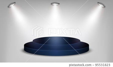 Blue podium on light background with spotlights illuminated illustration 95531823