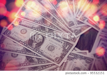 Scattered one dollar bills 95532151