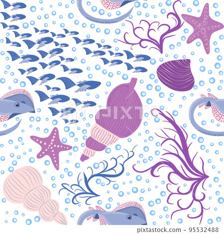 Batomorphi sea life, fish, animals bright seamless pattern. sea travel, snorkeling with animals, tropical fish 95532488