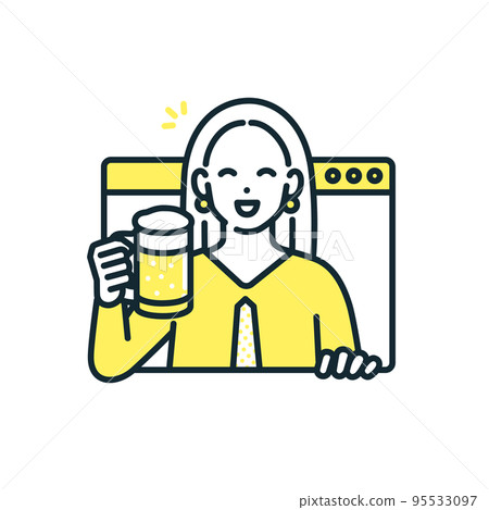 Illustration material of a woman having an online drinking party. 95533097
