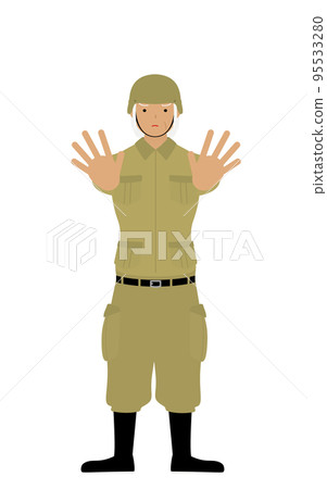 Senior female soldier poses, stop! Both hands stick out forward 95533280