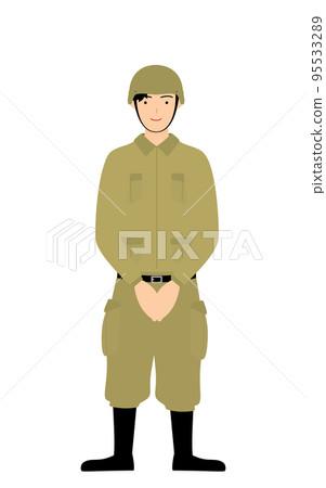 Male soldier poses, waits, waits with hands aligned in front Male soldier poses, waits, waits with hands aligned in front 95533289