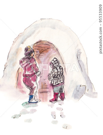 Scenery of a snowy country A child standing in front of a kamakura 95533909